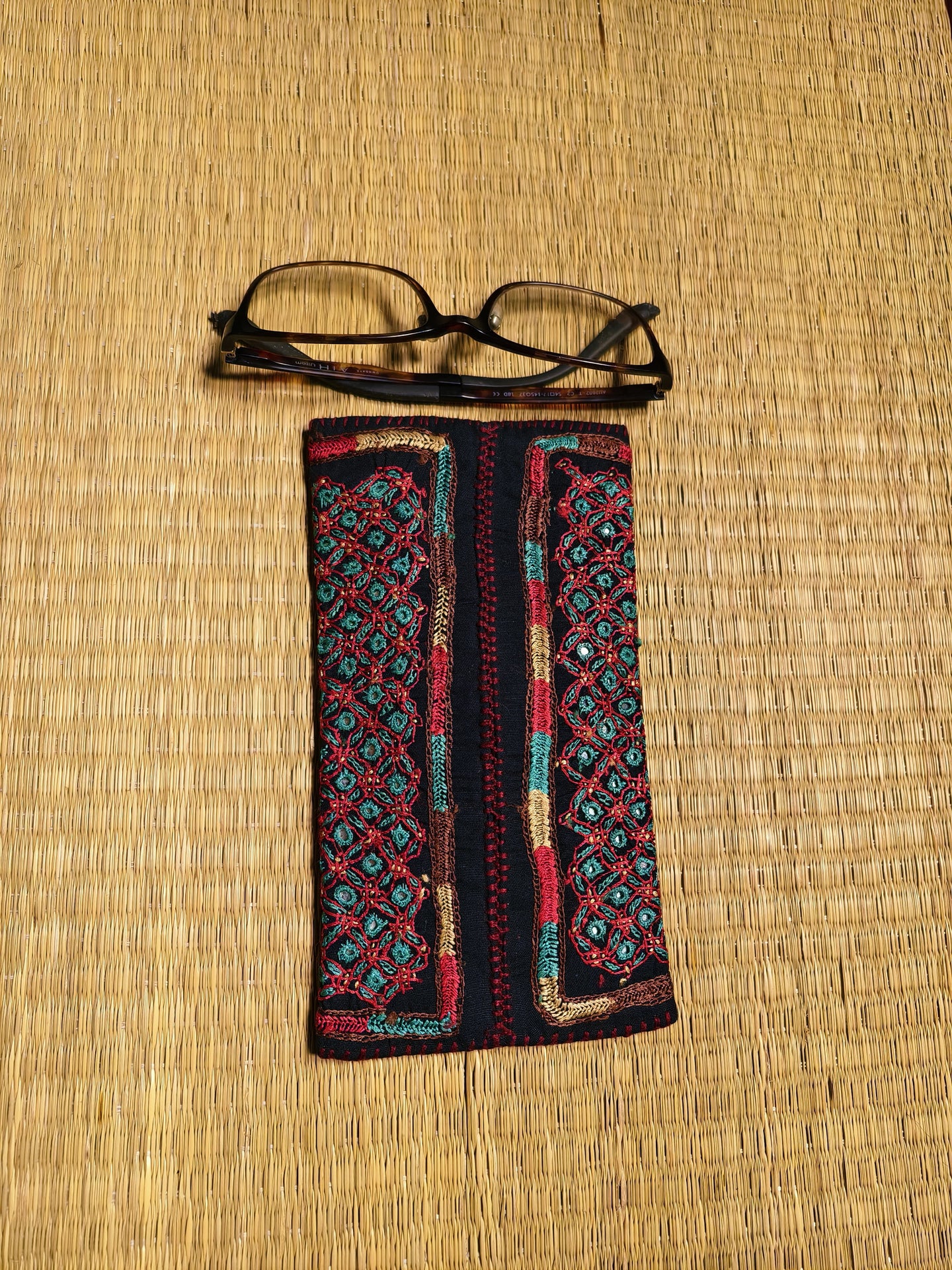 Black Green Kutch Hand-Embroidered Spec Case